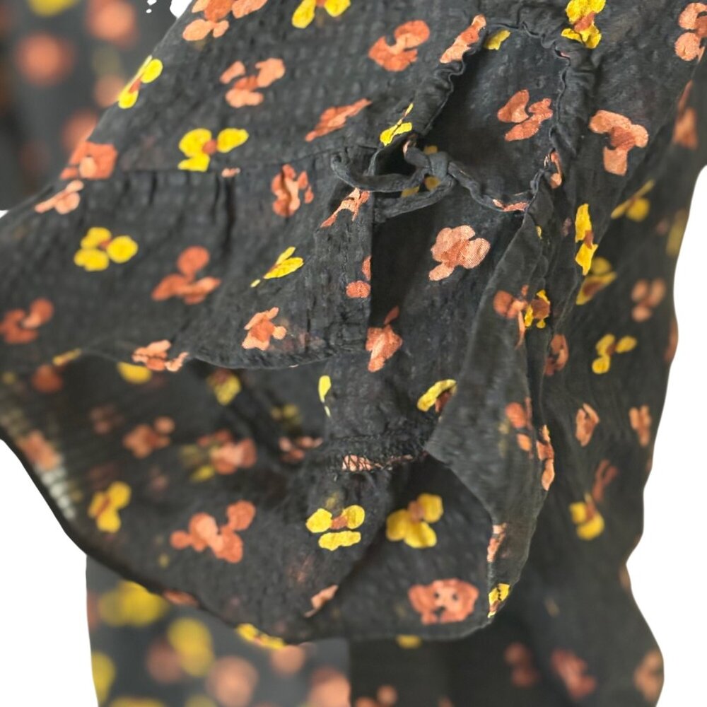 Madewell Silk Daylight Floral Blouse Tie Sleeve Button Front Top S M Cottagecore - Picture 9 of 10